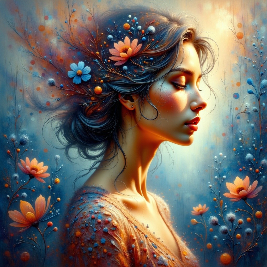 Ethereal Portrait of a Woman with Floral Adornments