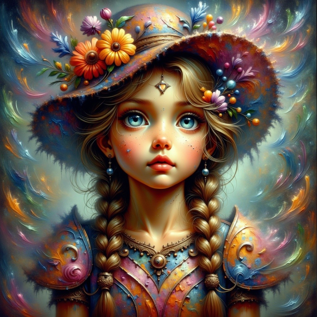 Young girl with decorative hat and intricate braids