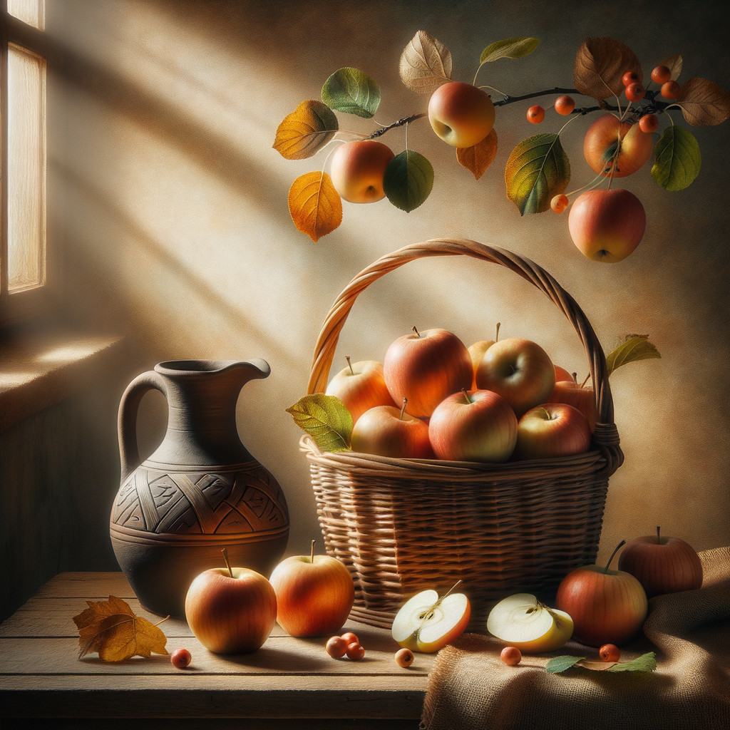 Rustic Still Life with Apples and Clay Pitcher