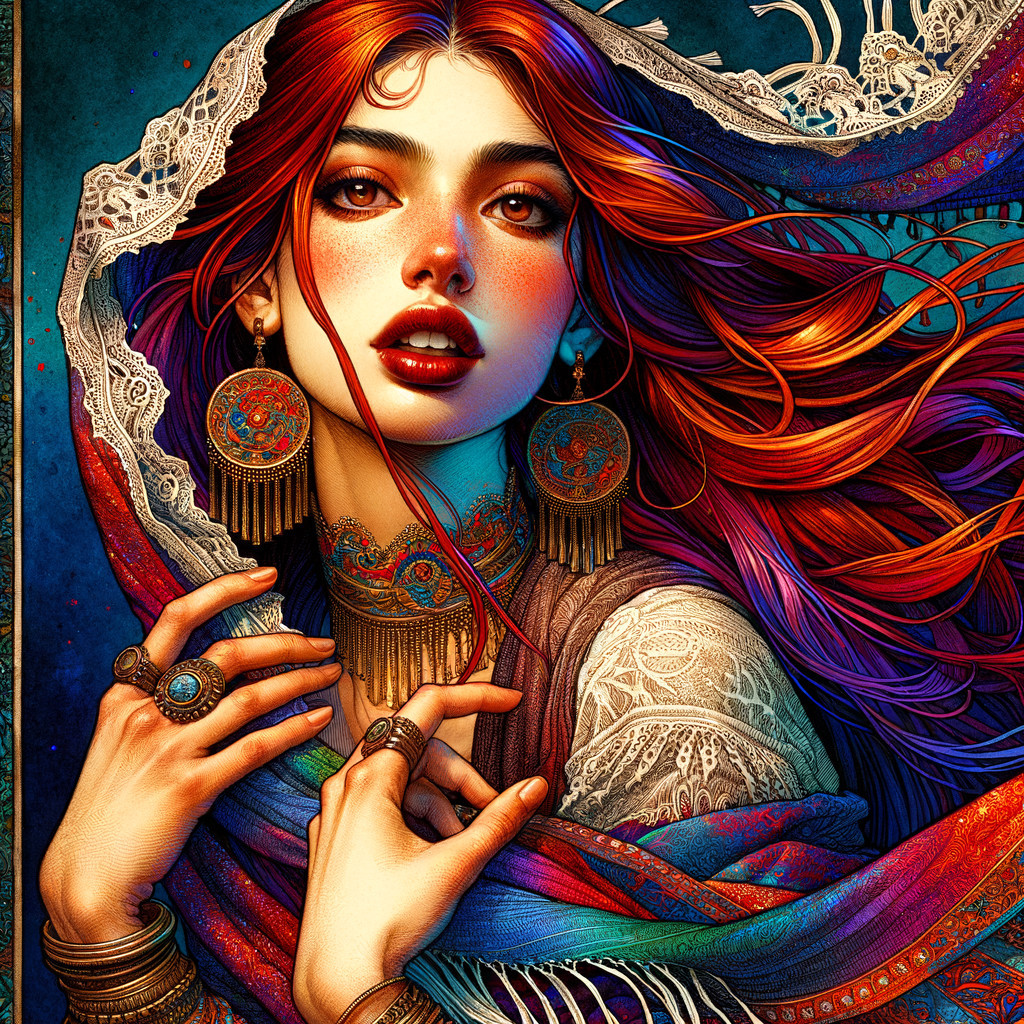 Portrait of Young Woman with Red Hair and Jewelry