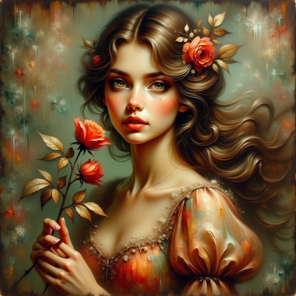 Serene Portrait of a Young Woman with Flowers