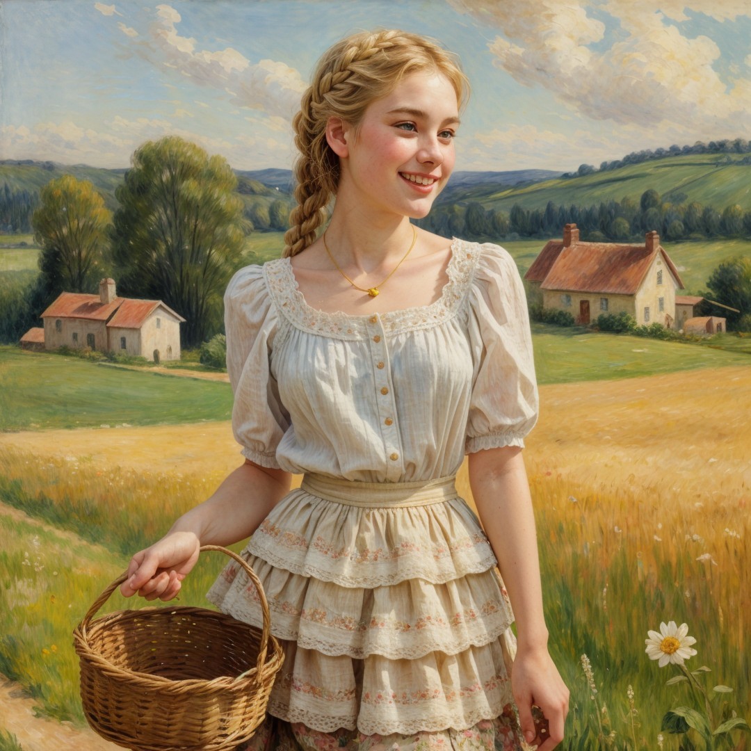 Young Woman Smiling in Picturesque Rural Landscape