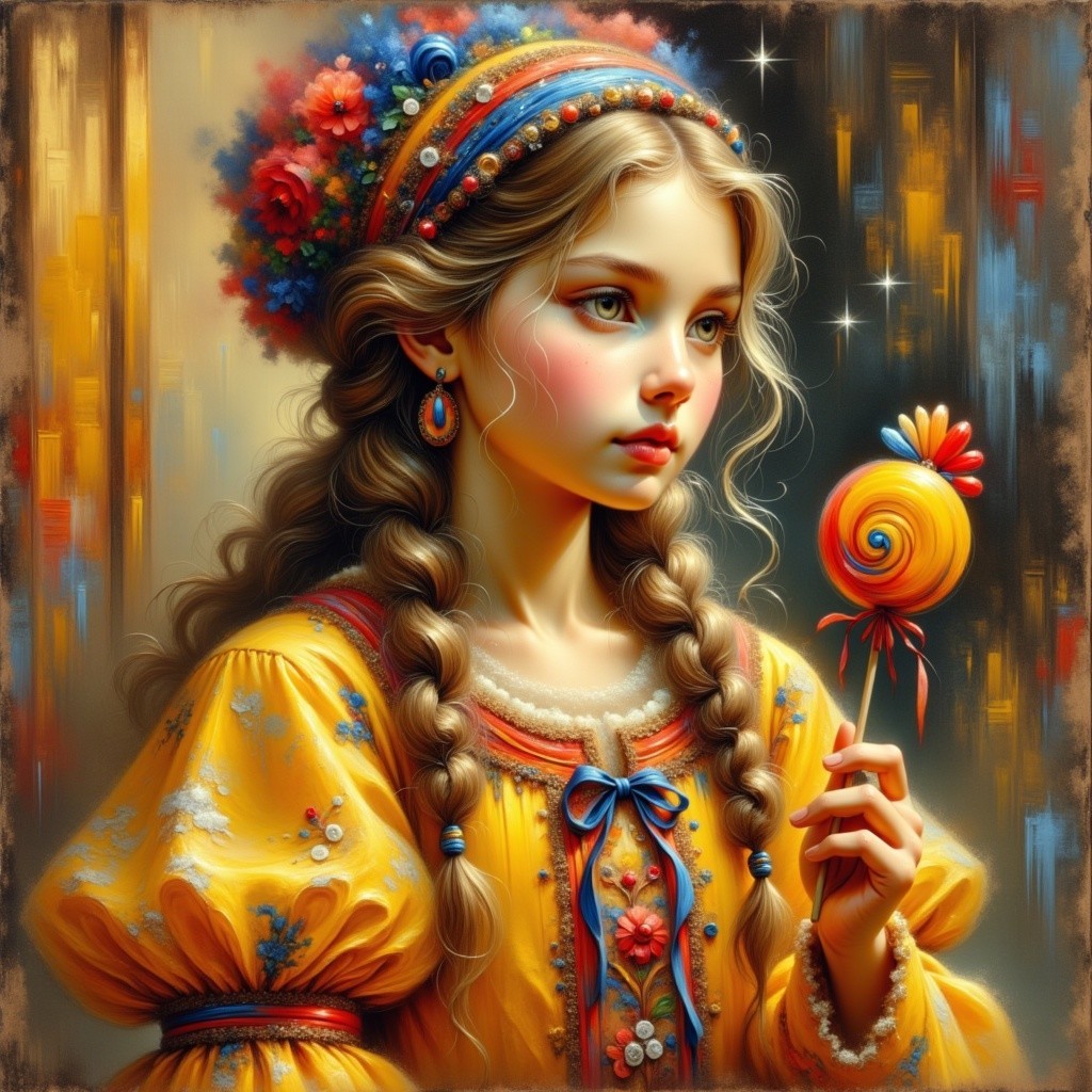Young girl in colorful dress with floral patterns