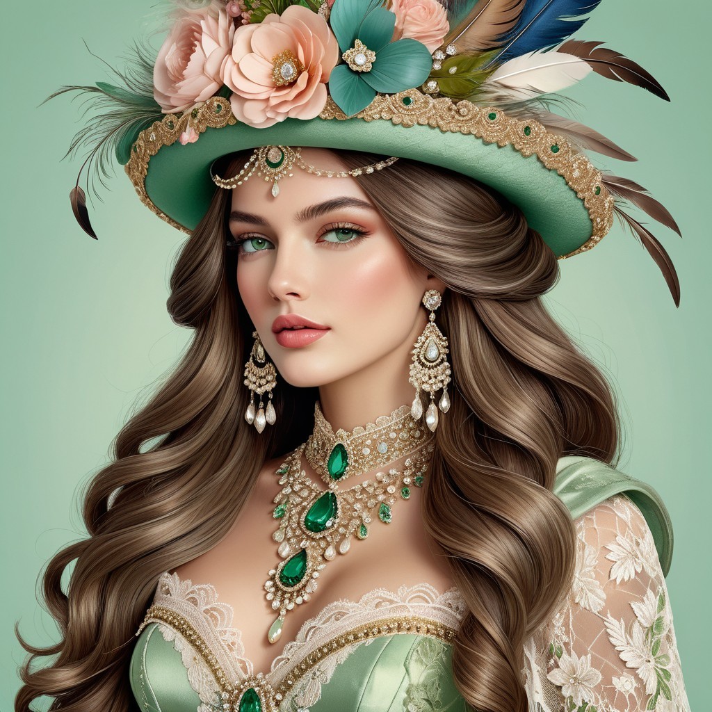 Glamorous Woman in Emerald Gown with Elegant Accessories