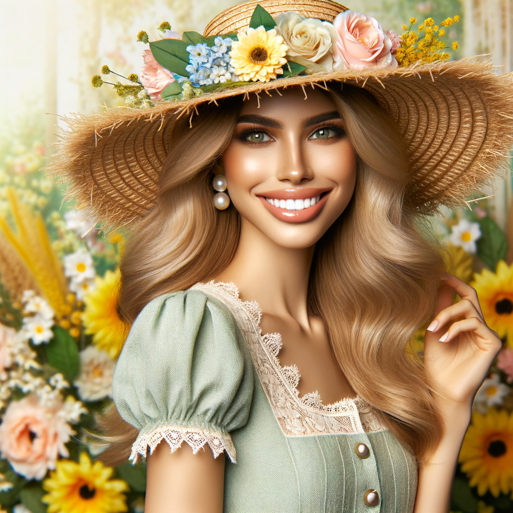 Young woman in vintage dress in a vibrant garden