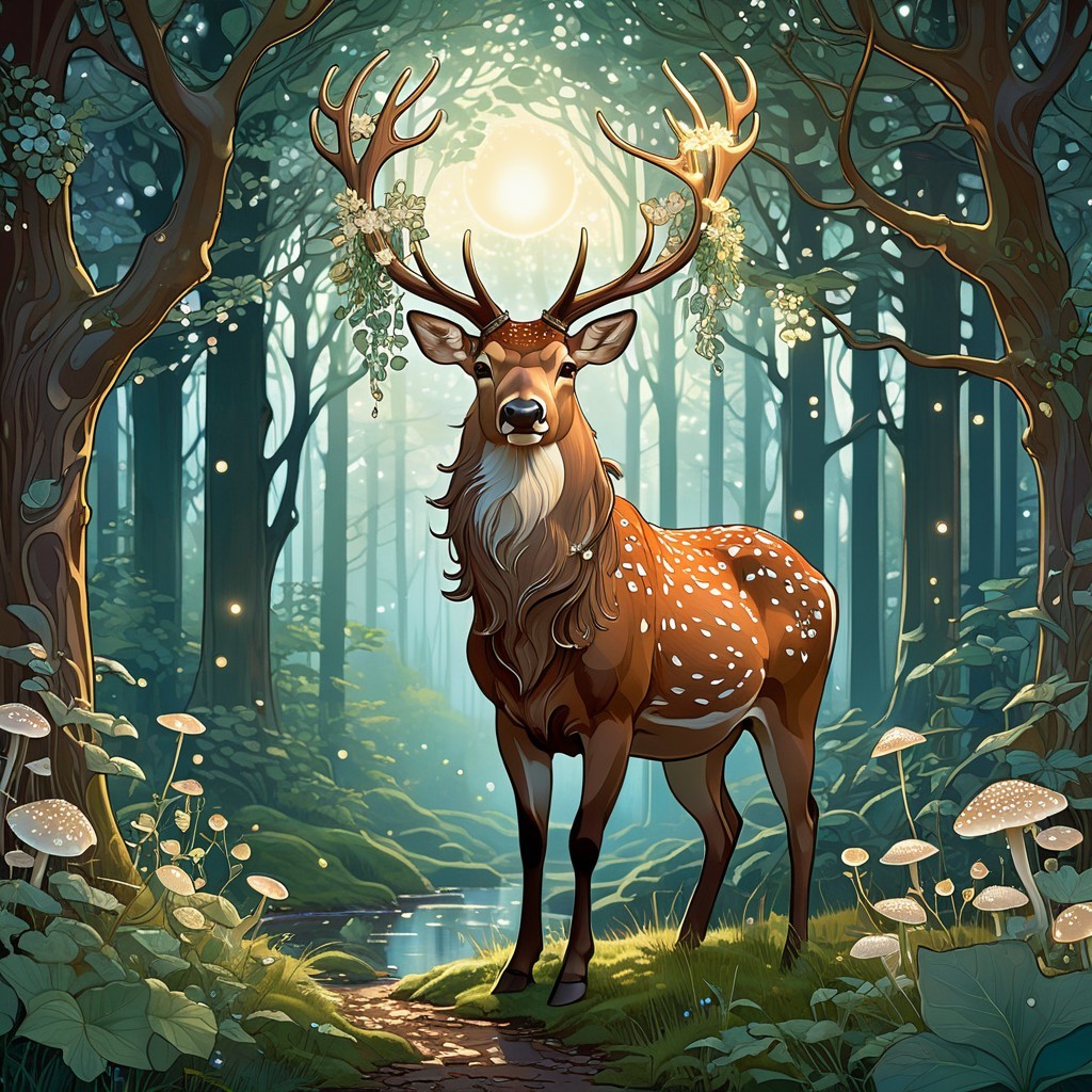 Majestic stag in a vibrant forest landscape scene