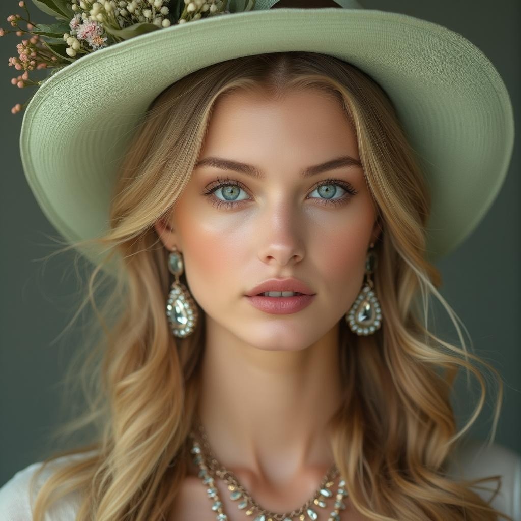Portrait of a Young Woman with Blonde Hair and Hat