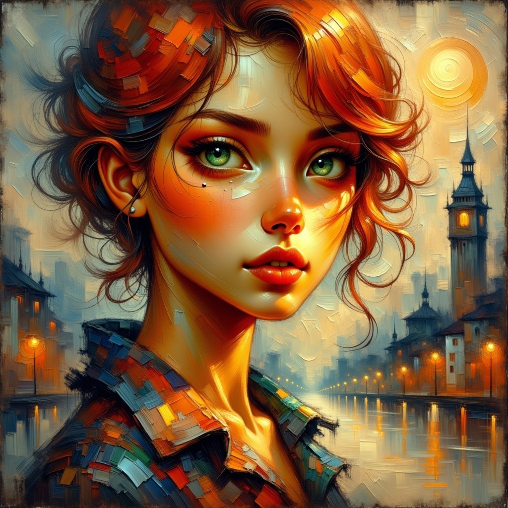 Portrait of a Young Woman with Red Hair at Dusk