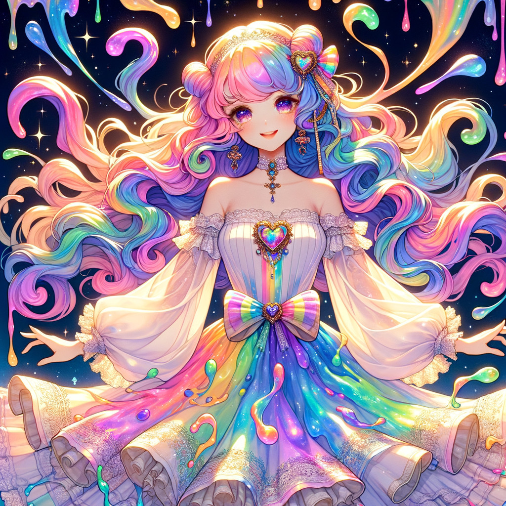 Whimsical Character with Pastel Hair and Flowing Gown