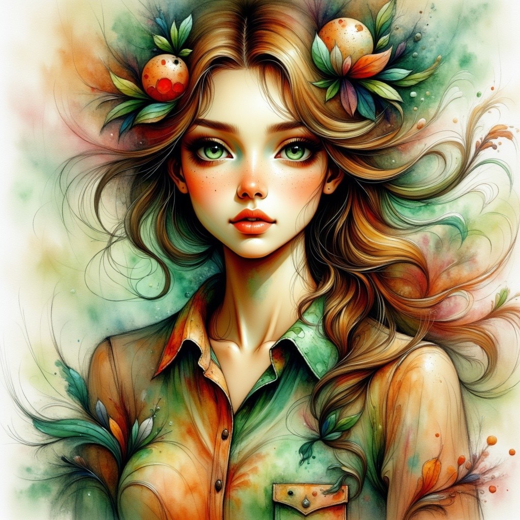 Portrait of a Young Woman with Nature-Inspired Elements