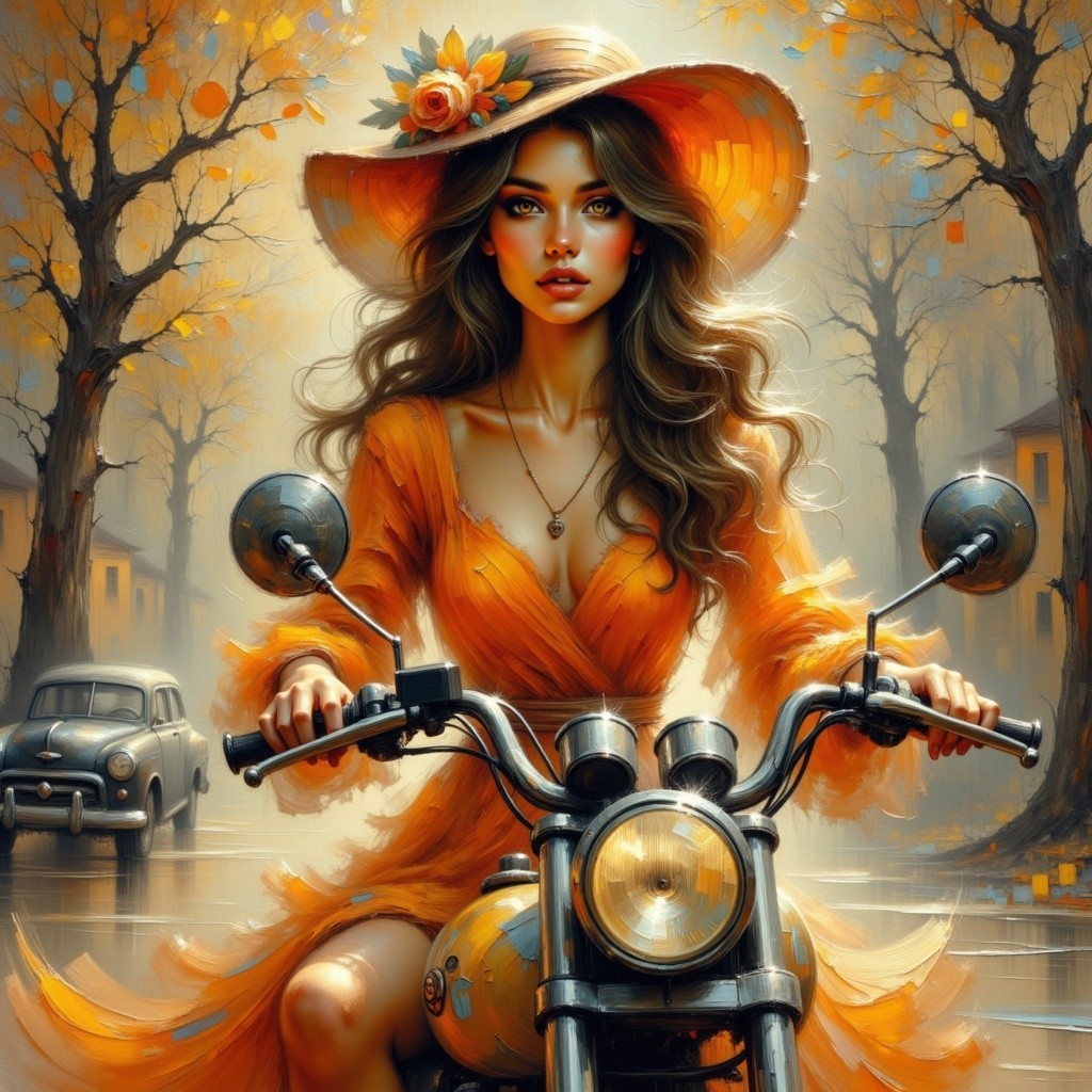 Vintage Motorcycle Ride in Autumn Landscape