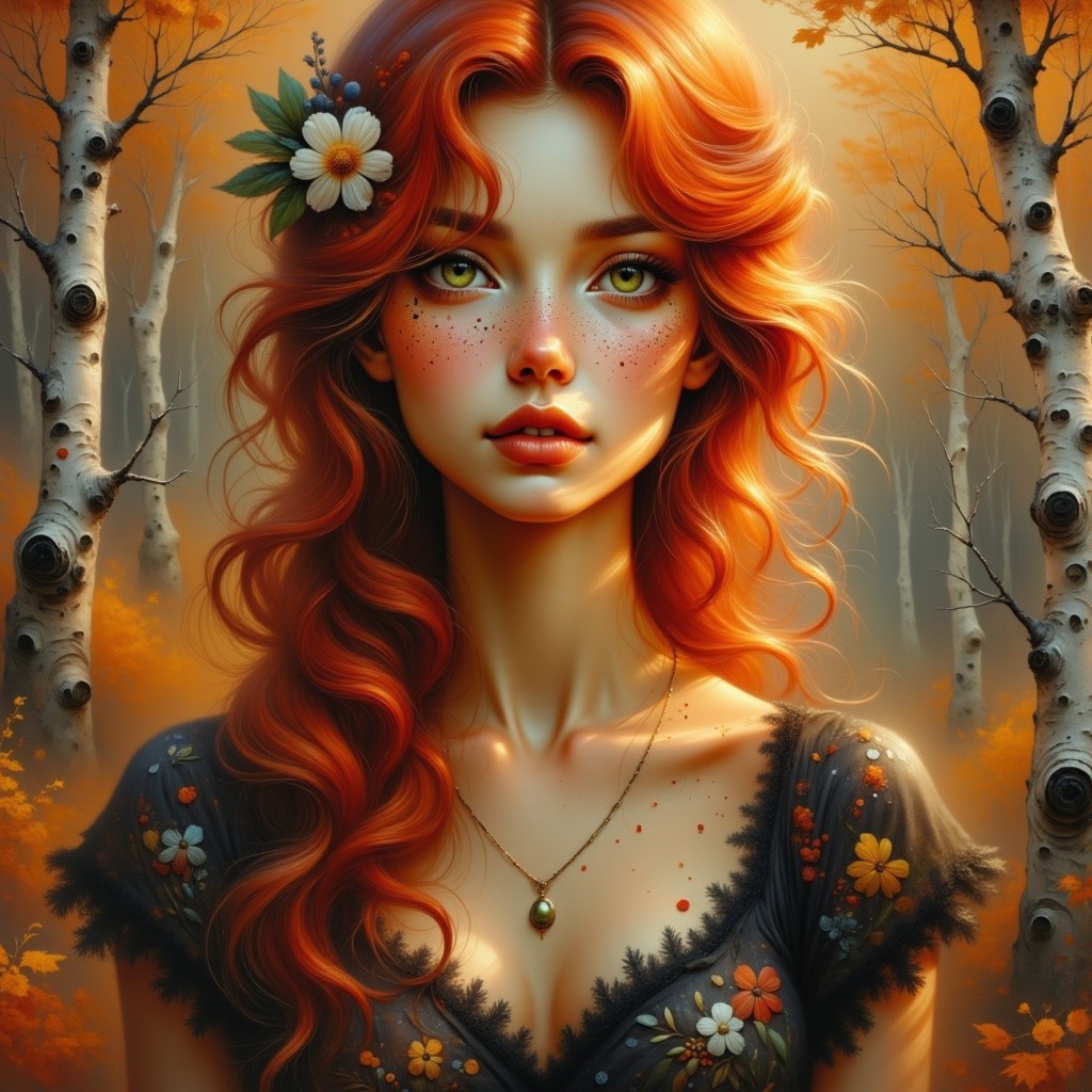 Young woman with red hair in autumn setting