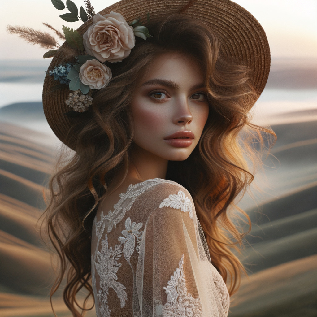 Serene Portrait of a Young Woman in Floral Hat