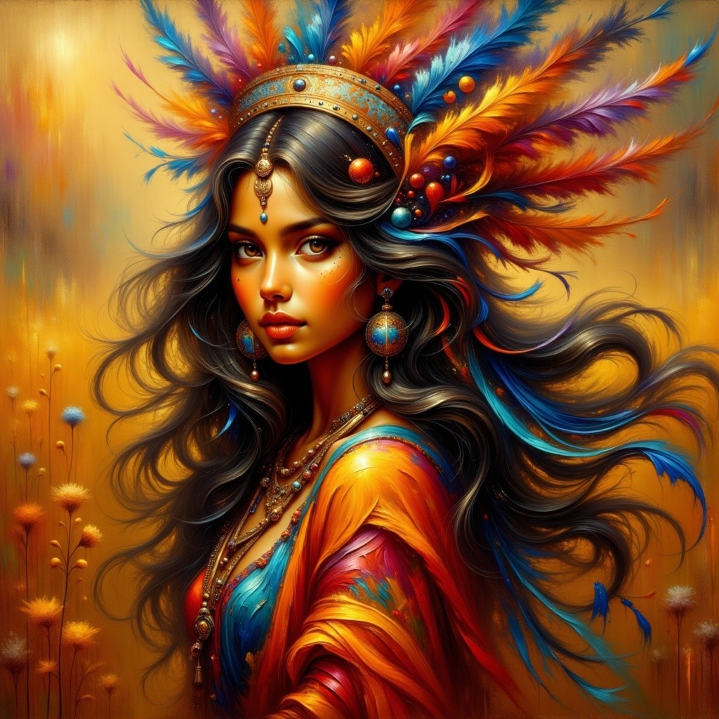 Portrait of a Young Woman with Feathers and Jewelry