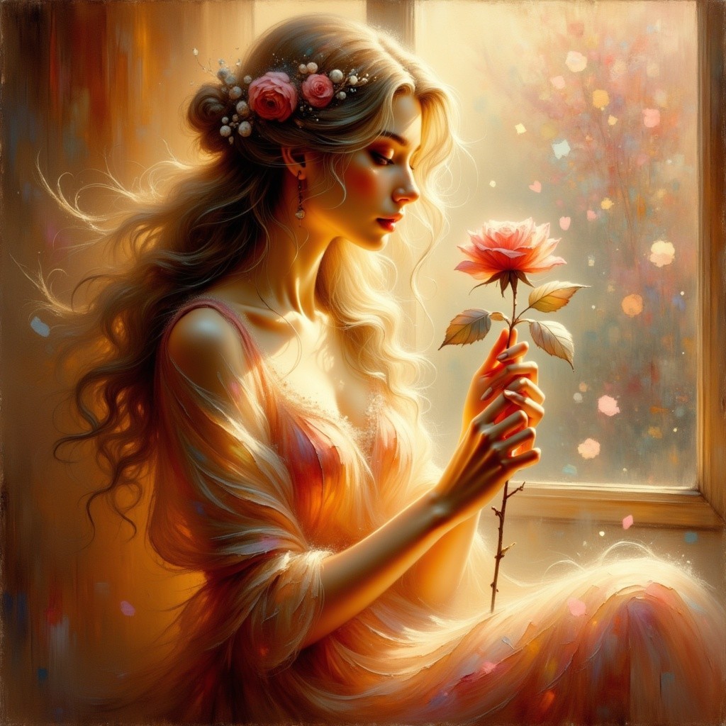 Serene Young Woman in Warm Light by a Window