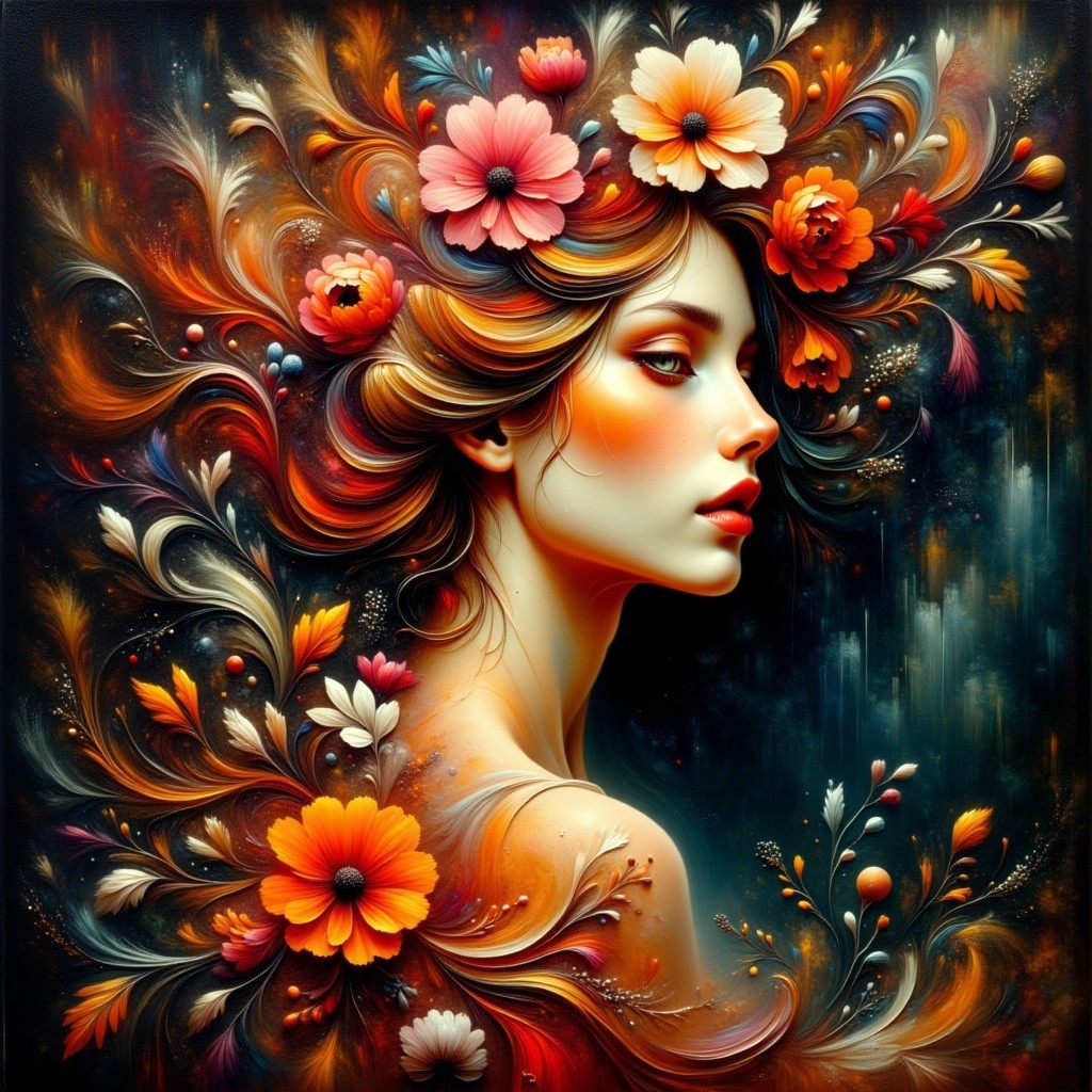 Portrait of a woman with a floral headdress