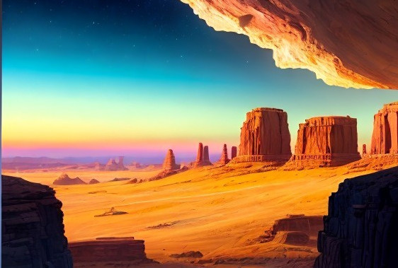 Desert Landscape with Rock Formations at Dusk