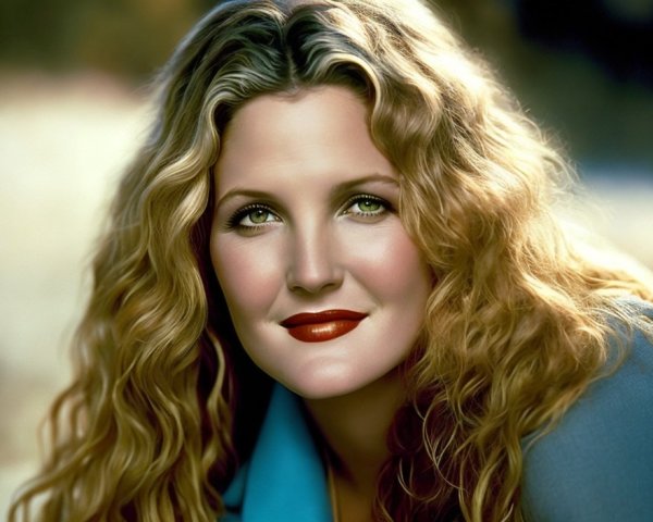 Portrait of a Smiling Woman with Curly Blonde Hair