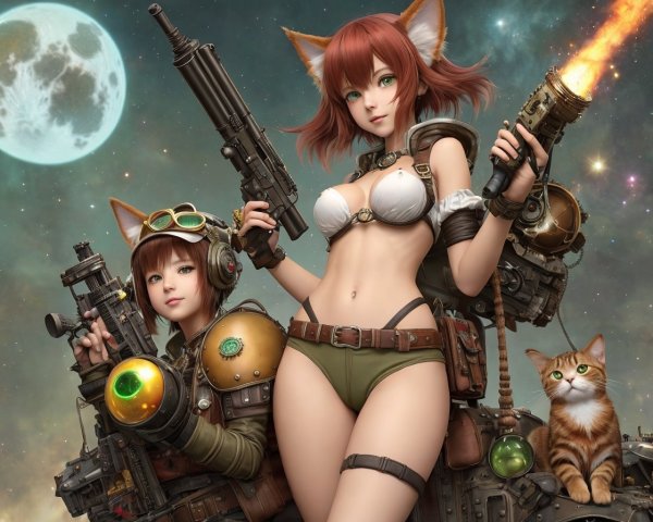 Animated Characters with Cat Ears in Futuristic Gear
