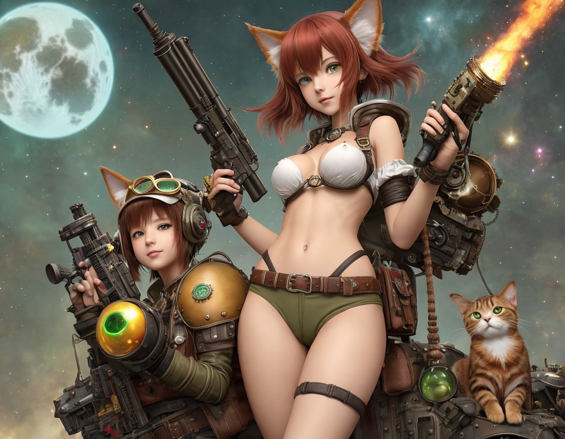 Animated Characters with Cat Ears in Futuristic Gear