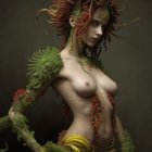 Cyborg Woman with Mechanical Torso in Green Jacket