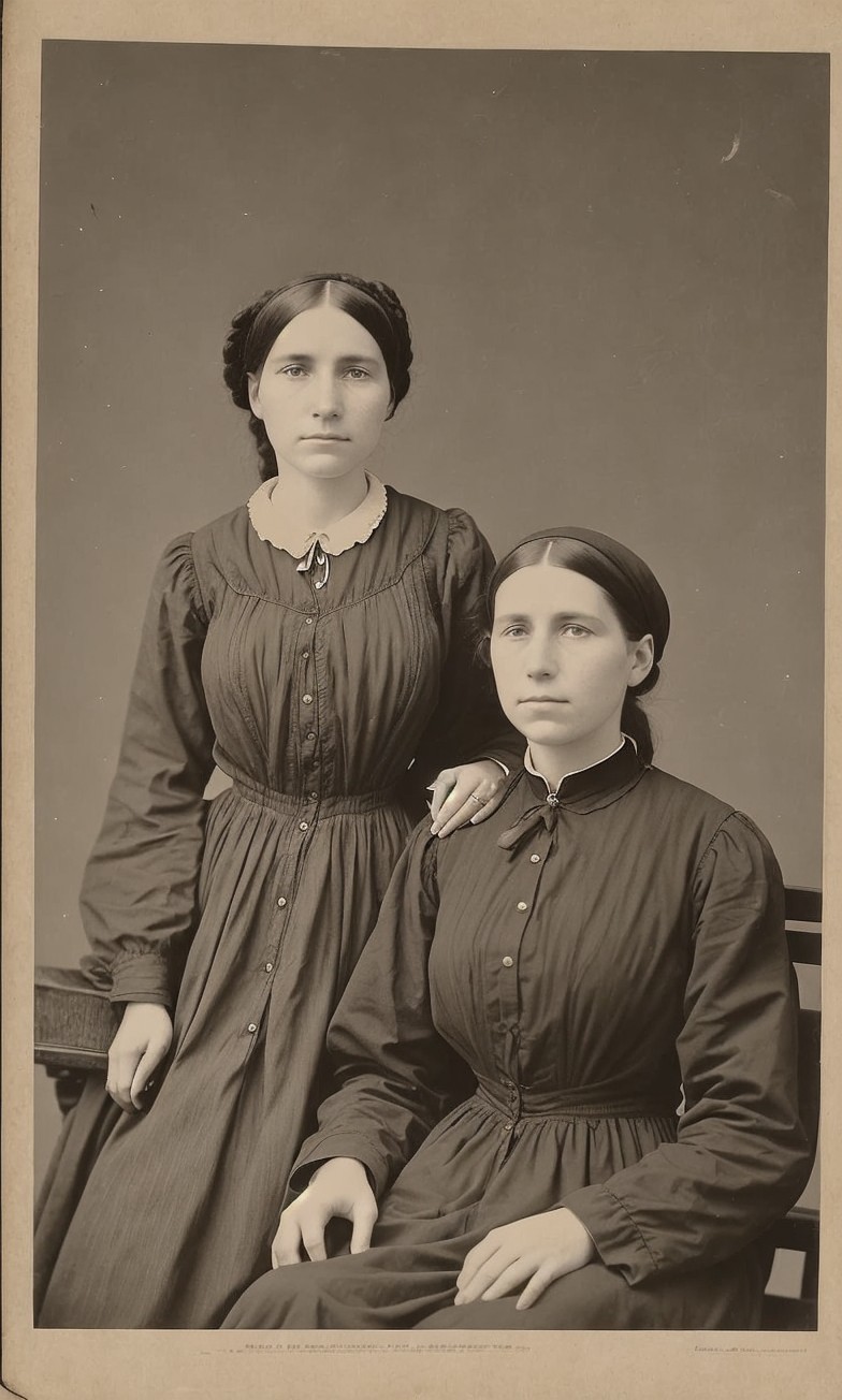 19th-Century Women in Dark Attire and Serious Expressions