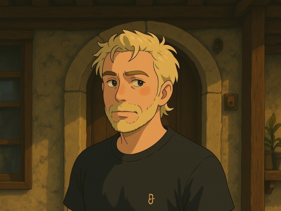 Stylized Animated Character in Cozy Rustic Setting