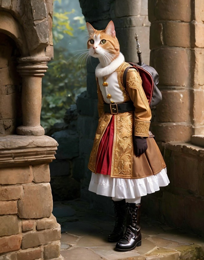 Regal Cat in Lavish Historical Fashion Outfit