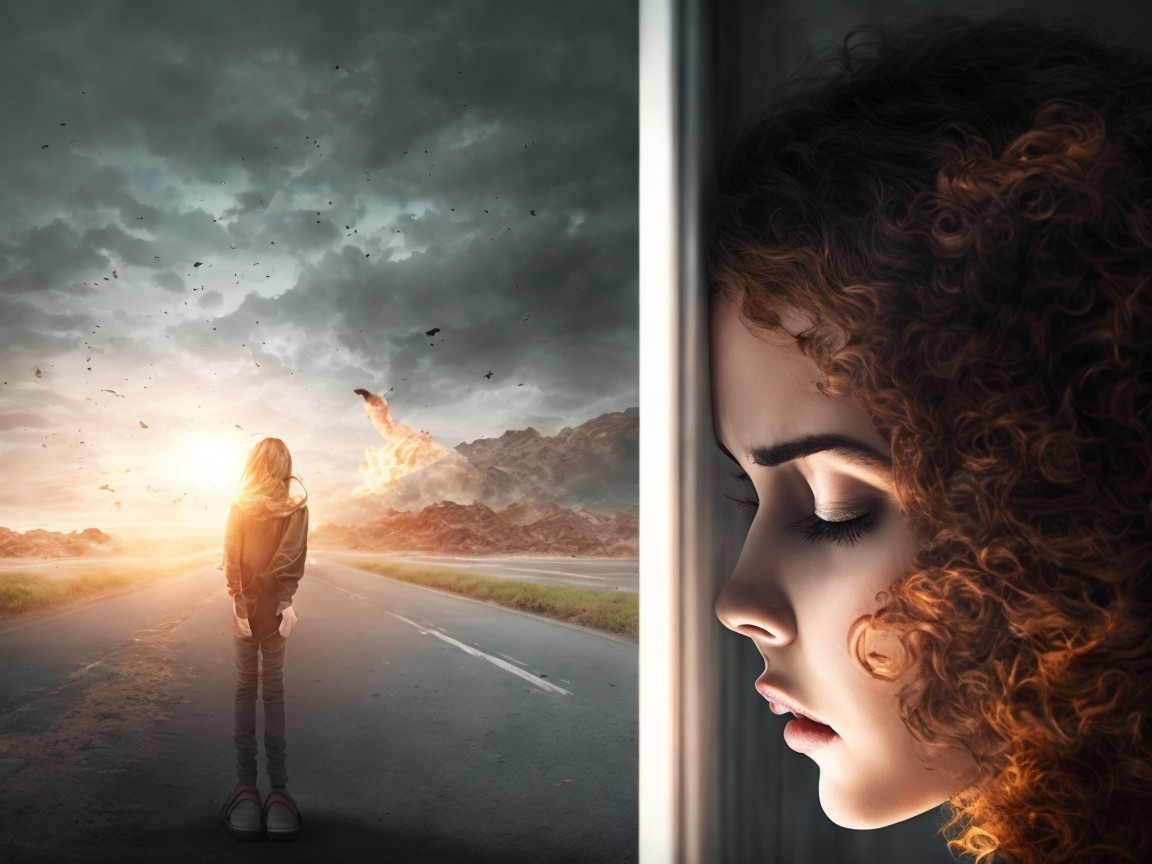 Girl on Road Facing Explosion with Emotional Close-Up
