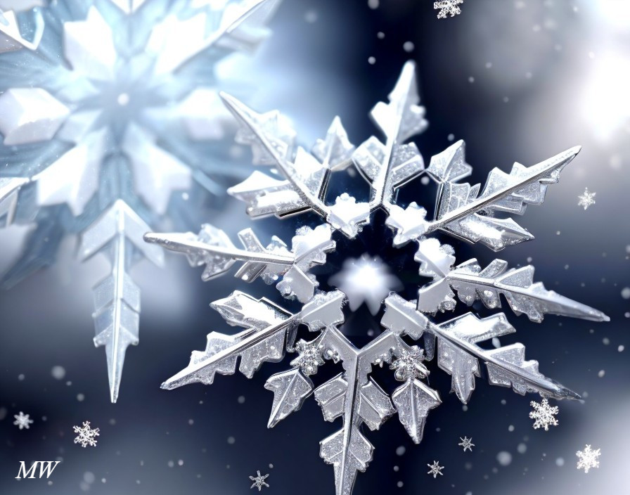Close-Up of Crystal Snowflake with Bokeh Background