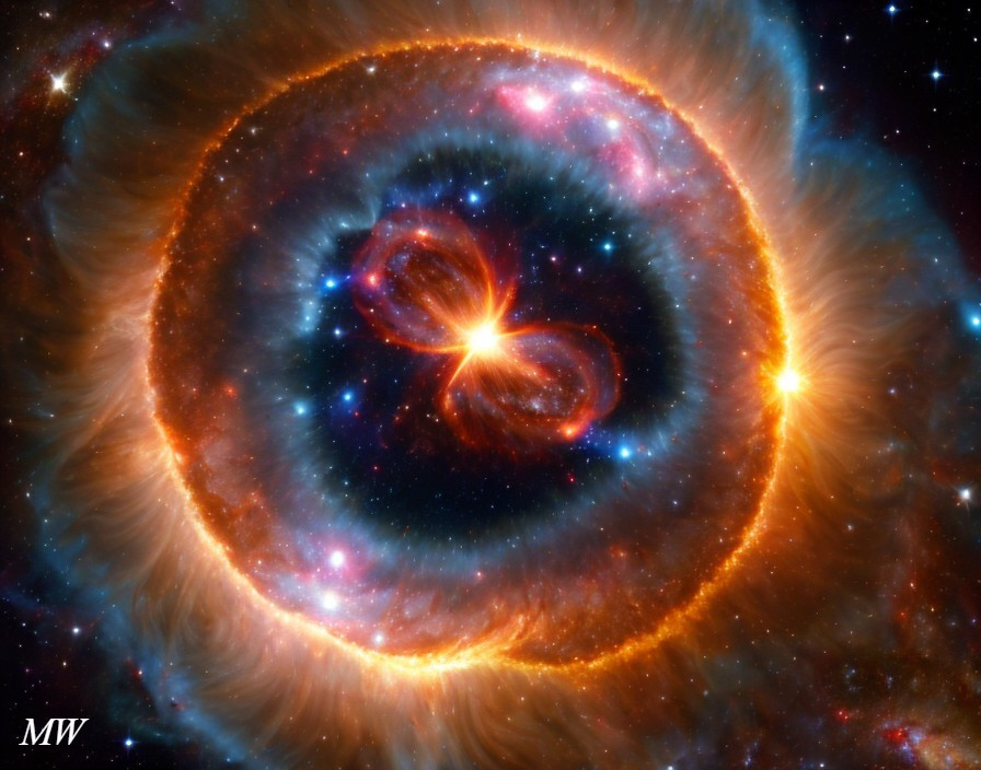 Vibrant Cosmic Nebula with Glowing Ring Structure