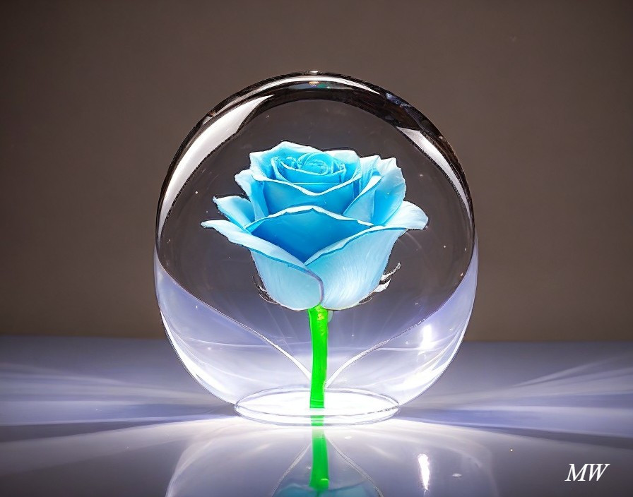 Blue Rose in Glass Sphere with Gradient Background