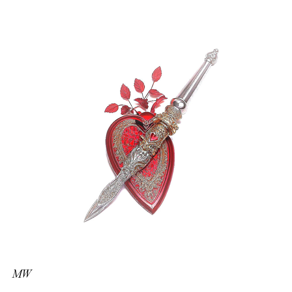 Ornate dagger with wolf head hilt and heart object