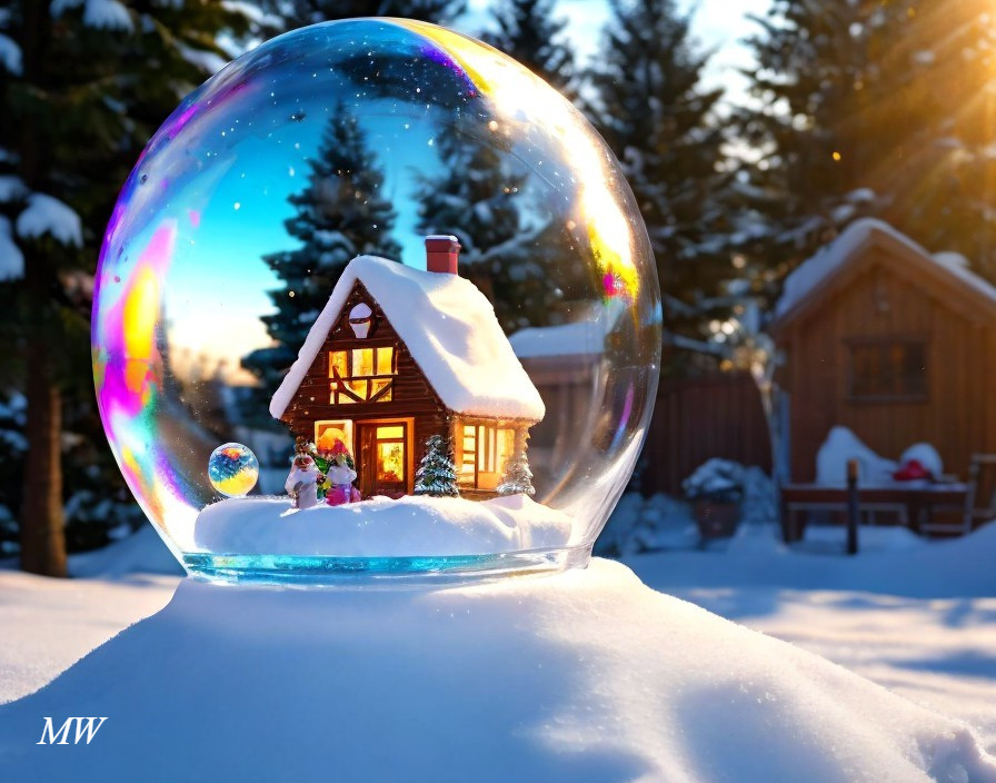 Snow Globe with Miniaturized House in Winter Scene