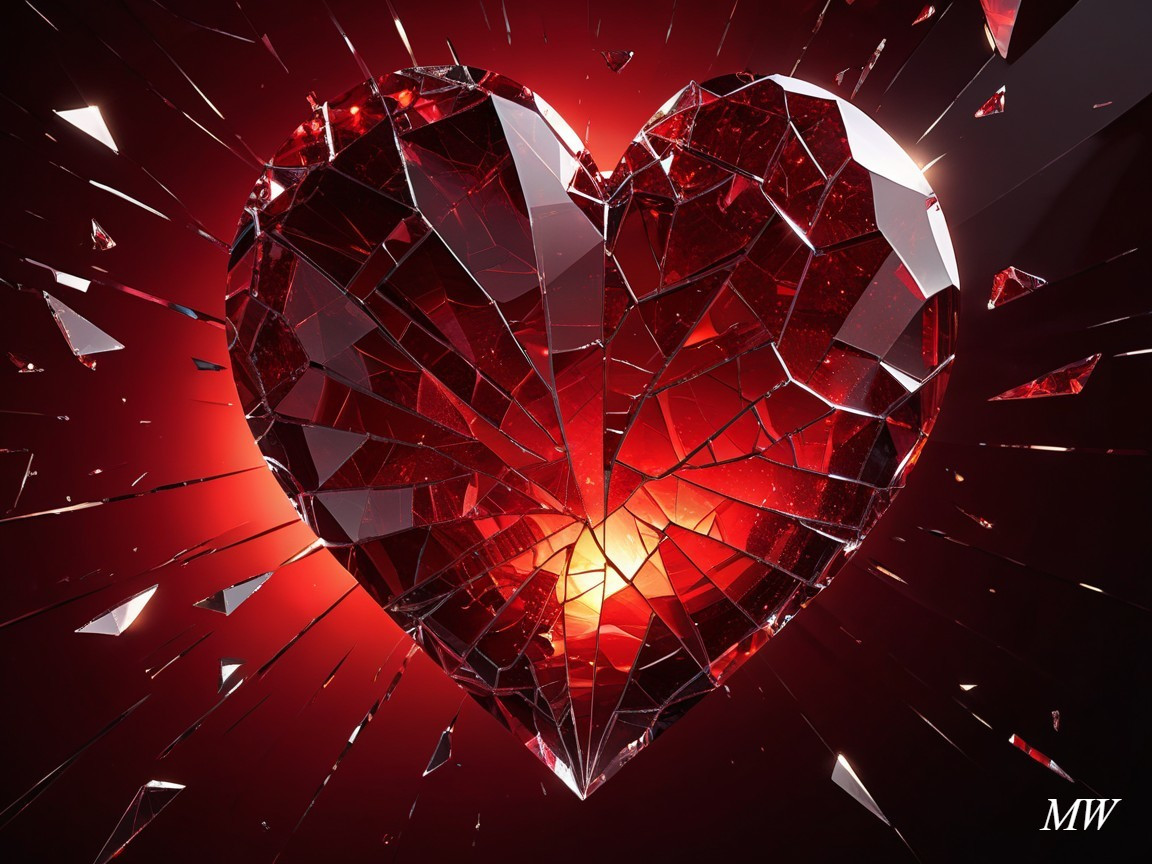 Dazzling Shattered Heart Made of Red Crystals