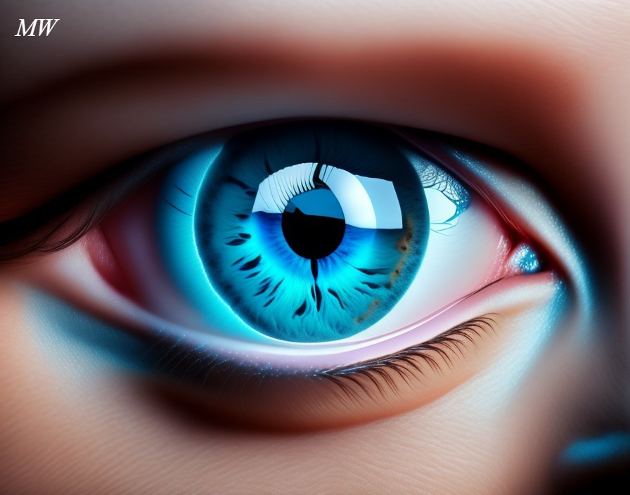 Close-up of a vivid blue human eye with detailed iris