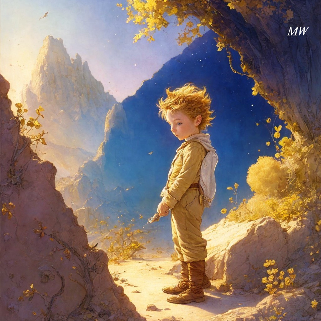 Young Adventurer on Rocky Path in Luminous Landscape