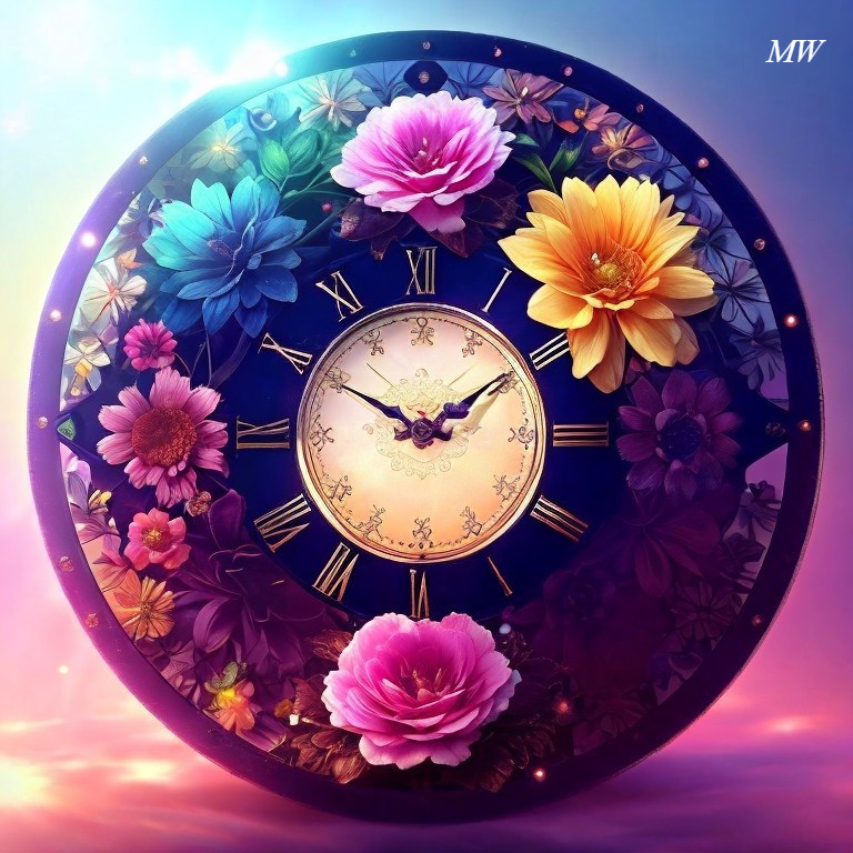 Decorative Wall Clock with Floral Motifs and Roman Numerals