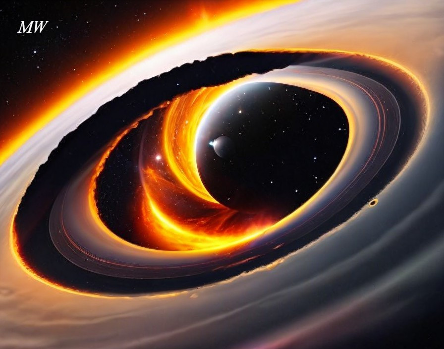 Cosmic black hole with accretion disk and swirling matter