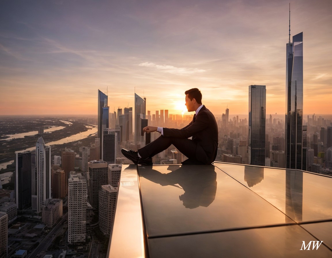 Person on Skyscraper Edge Overlooking Cityscape