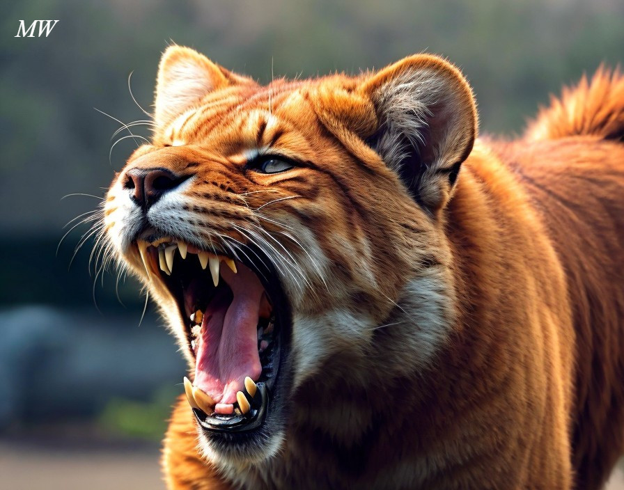 Roaring Tiger with Fierce Expression and Blurred Background