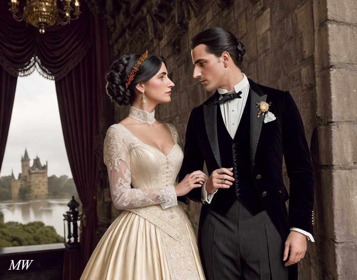 Elegant Couple in a Grand Medieval Setting