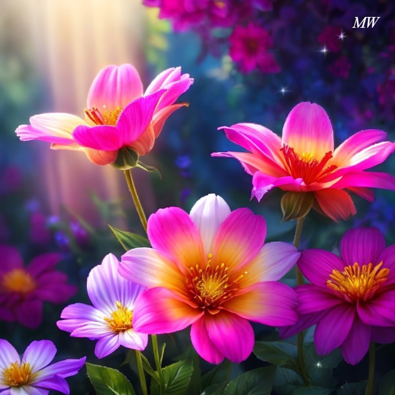 Vibrant Pink and Yellow Flowers with Soft Lighting