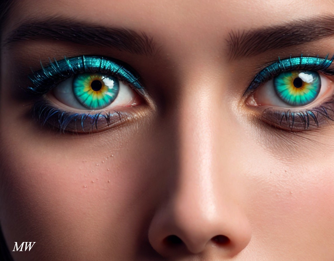 Close-up of a face with bright blue eye makeup