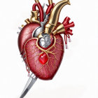 Red Heart with Silver Designs, Dagger, and Rose