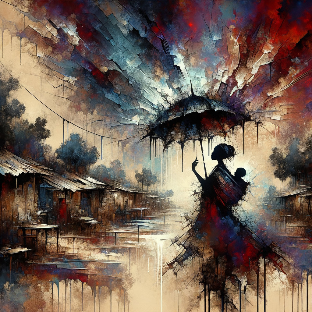 Silhouetted Figure with Child in Colorful Abstract Scene