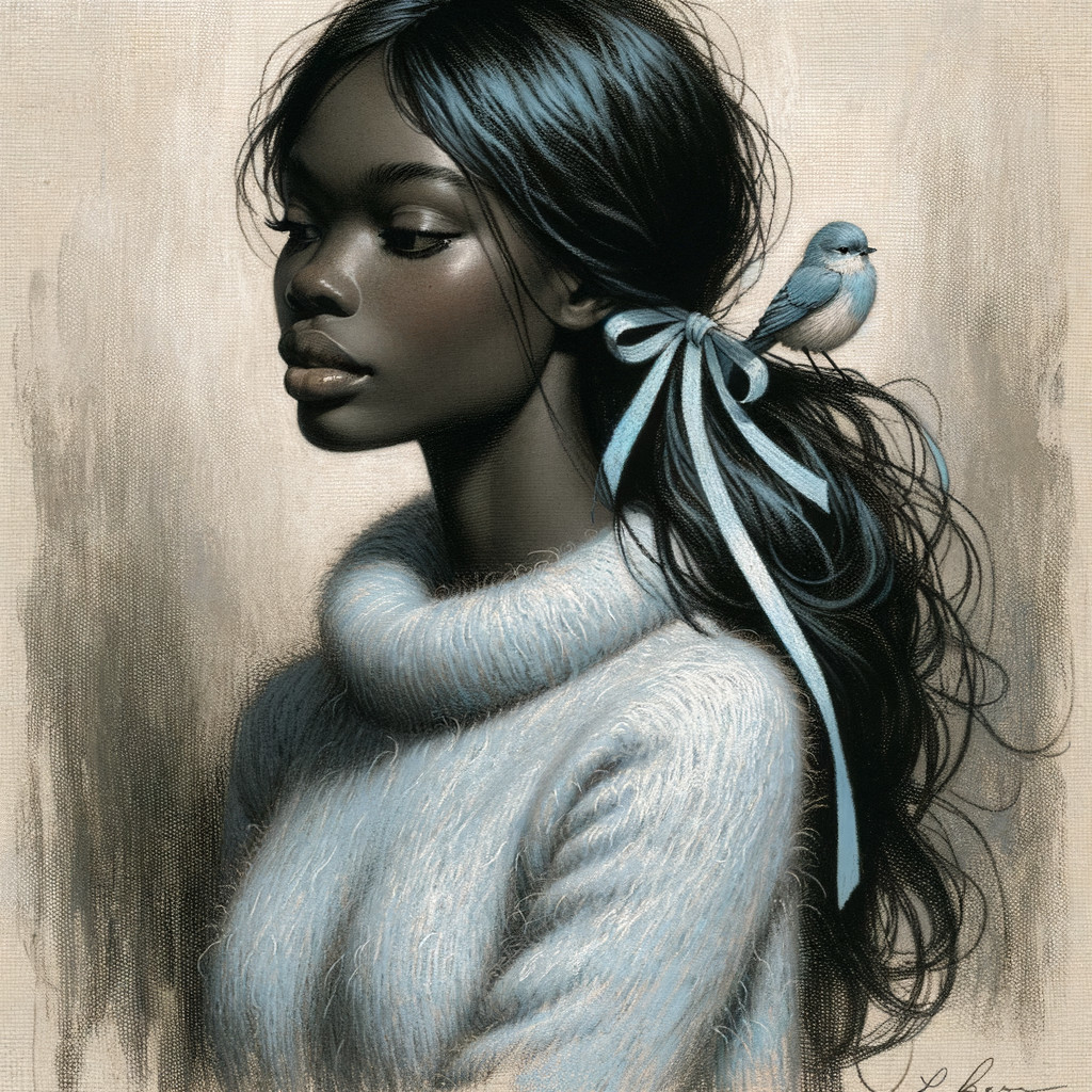 Portrait of a Young Woman with Bird and Blue Sweater