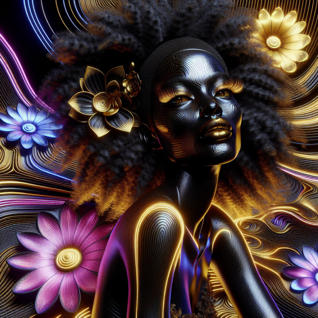 Portrait of a woman with floral accents and vibrant hues