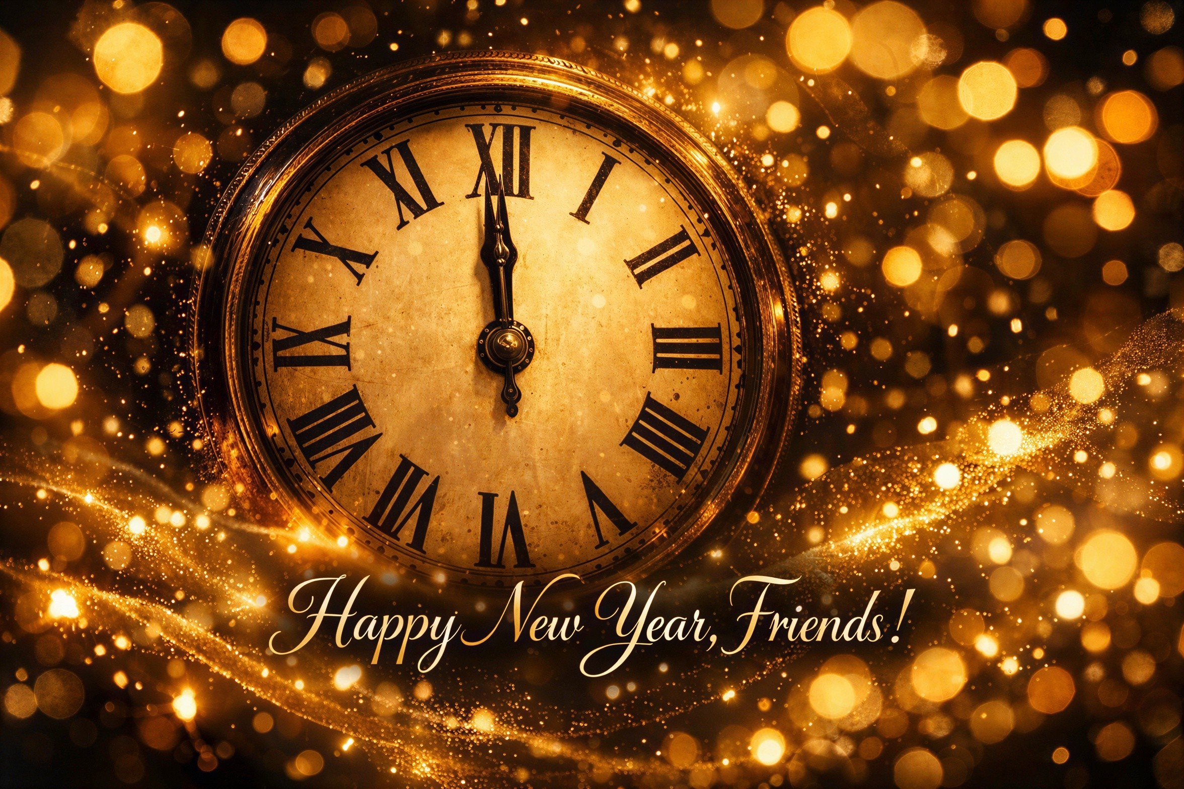 Vintage Gold Pocket Watch at Midnight with Bokeh Lights