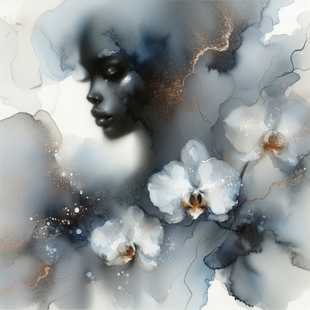 Abstract Silhouette of Woman's Face with Orchids